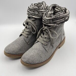Rocket Dog Womens Gray Ankle Boots Sweater Cuff Grey Side Zip Up Lace Up Size‎ 9